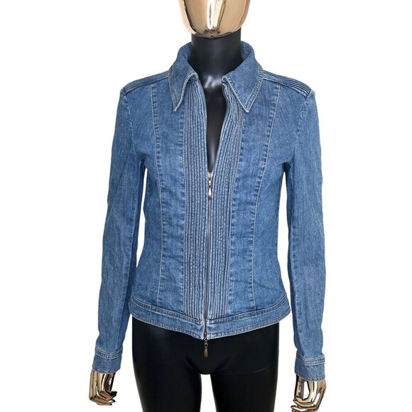 Vintage Escada Fitted Denim Zip Jacket Fine Stitch Detail Size Small - Picture 3 of 15